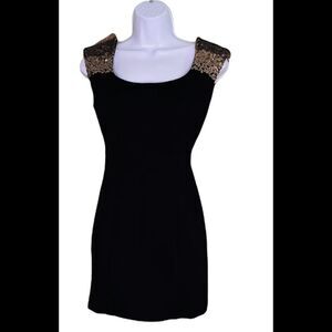 GUESS little black dress with gold sequin shoulders sz XS